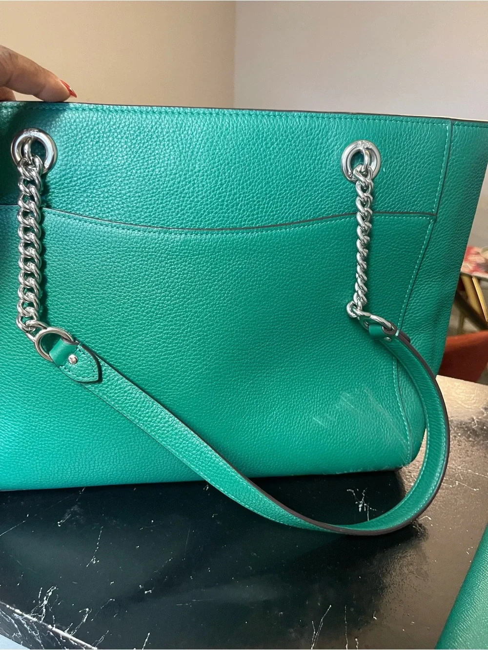 COACH cammie chain tote in  Green Pebbled Leather Tote with Matching Wallet